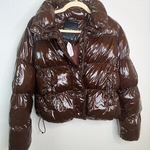NWOT Noize ‘Coco’ Puffer Jacket Size Small Glossy Chocolate Winter Jacket